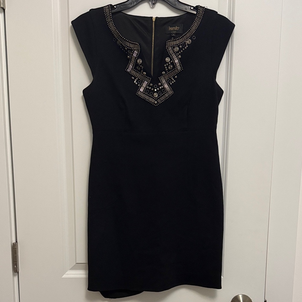Laundry By Shelli Segal Black Dress with Beaded Neckline